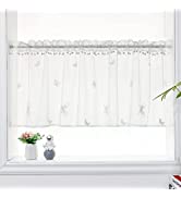 ArtistcHome Flower Lace Curtain 24?Drop Lace Rod Pocket Valance Curtain Cafe Short Curtain Marsei...