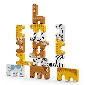 umama Stacking Games Toys Children Montessori Animal Balance Blocks Games Toddler Educational Stacking High Building Block Toy for 3 4 5 6 Years Old Kids Infants Adults Boys Girls (15pcs)