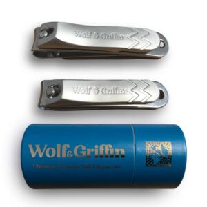 Wolf & Griffin Ultimate Precision 2-Piece Nail Clipper Set | Stainless Steel | Professional Nail Clipping Kit for Fingernails & Toenails | for Men & Wome