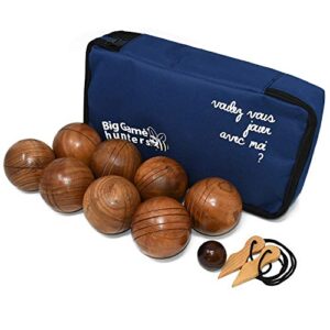 Big Game Hunters Wooden Boules Set of 8 Solid Engraved Balls with Padded Canvas Carry Case