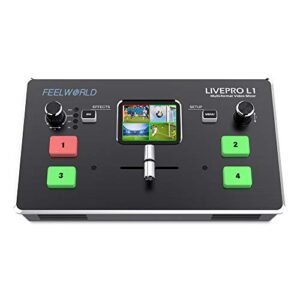 Feelworld LIVE PRO L1 Multi-format Video Mixer Switcher 4 x HDMI Inputs Multi USB 3.0 Output 2 Inch LCD Display Real Time Live Streaming Multi Camera Productio