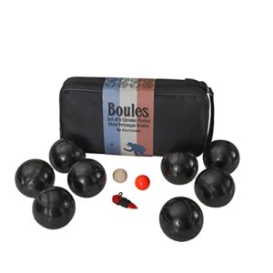 Komonee 8 Boules Petanque Bowls Set Luxury Polished Black Stainless Steel Balls Popular French Game Includes Measure With Wooden Jacks And Black Canvas Carry Bag