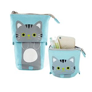 BECHOICEN Stand Pencil Case for Girls Adjustable Pencil Holder for Students Cute Canvas Cosmetic Bags Small for Office Supplies. (Cat