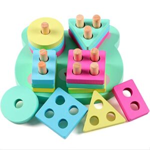 Lewo Educational Toys Wooden Stacking Toy Shape Sorter Sorting Board Toys Puzzle Game for 1 2 3 4 5 Toddle Kids