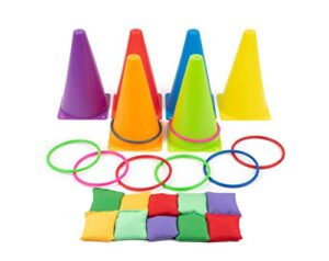 THE TWIDDLERS - 3 in 1 Ring Toss Party Game for Kids Play - Colourful Hoops and Cones