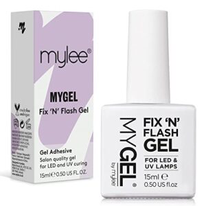 Mylee Fix 'N' Flash Gel 15ml - Brush On Clear Gel Adhesive Glue for Soft Gel Tips