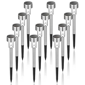GIGALUMI Solar Lights Outdoor Garden Led Light Landscape/Pathway Lights Stainless Steel-12 Pack … (Warm White)            [Energy Class A]