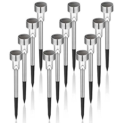 GIGALUMI Solar Lights Outdoor Garden Led Light Landscape/Pathway Lights Stainless Steel-12 Pack … (Warm White)            [Energy Class A]