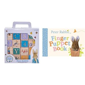 Official Peter Rabbit Wooden Building Blocks - Early Development Activity Toys for Toddlers - Beatrix Potter Stacking Bricks by Rainbow Designs & Peter Rabbit Finger Puppet Book