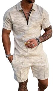 AIEOE Men's Summer Tracksuit Set 2Pcs Polo Shirt and Shorts Suits Short Sleeve Sportswear Outfit Casual Regular Fit Tracksuit Sports Gym Sui