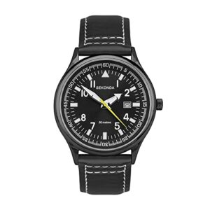 Sekonda Men's 42mm Pilot Style Quartz Watch with Analogue Display Date Window and Leather Strap 50m Water Resista
