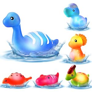Baby Bath Toys Dinosaur Light Up Bath Toy 6 Pcs Floatimg Rubber Baby Toys Sensory Toys Gifts for 1 2 Year Old Boys Girls