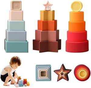 let's make Stacking Cups Toys 15 Pcs Silicone Natural Rainbow Colours-Nesting Geometry Shape Sorting Cups Blocks Developing Educational Learning Baby Toys