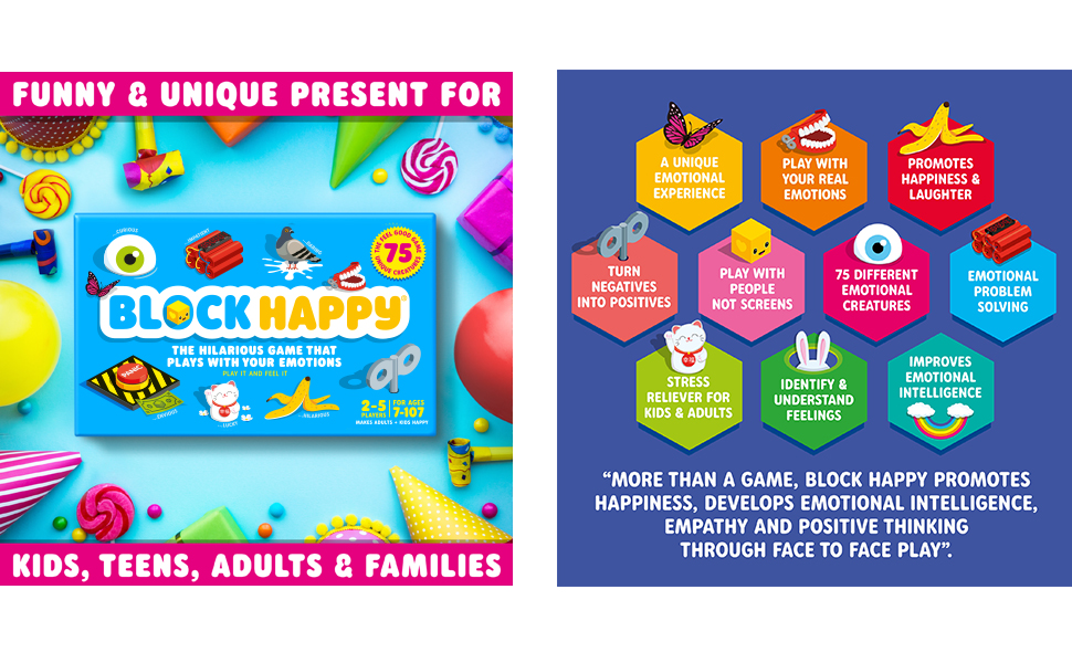 Family fun card game with amazing illustrations and game play. 75 unique emotion cards. 