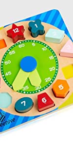 woodne clock puzzle beehive toys learn tell time shape sorter educational fine motor skills kids toy