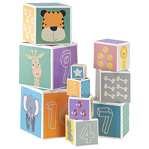 The Magic Toy Shop Kids Baby Nesting & Stacking Colourful Blocks Set with Numbers