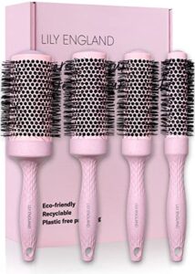 Round Brush Set for Women - Round Barrel Hairbrush for Blow Drying - Blow Dry Brush - Eco Sustainable Gift by Lily England (Pink)