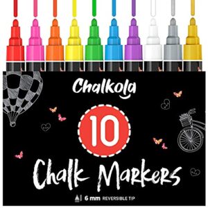 Liquid Chalk Pens (10 Pack) with Gold & Silver - Bold Dry Erase Marker Pens for Blackboard