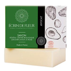 Écrin De Fleur | Certified Organic Avocado Soap Bar | Handmade in France | Avocado & Jojoba Oils | Rich in Vitamin E | Ideal for Delicate Skin | Suitable for Frequent Hand Wash | Cold Process | 100g