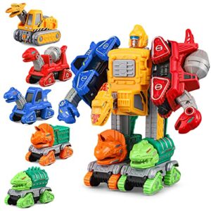 Dinosaur Toys for 3 4 5 6 7 Year Old Boys 5 in 1 Robot Toy Take Apart Construction Toys Set STEM Educational Toys Age 3-8 Interactive Excavator Toy Robocar Birthday Easter Gifts for Boys Girls Aged 3+