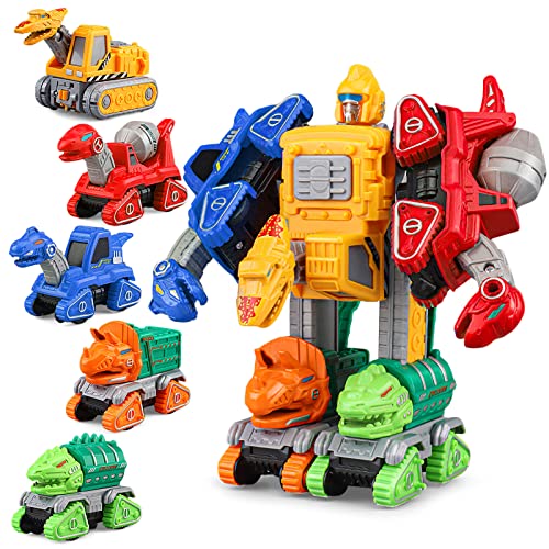 Dinosaur Toys for 3 4 5 6 7 Year Old Boys 5 in 1 Robot Toy Take Apart Construction Toys Set STEM Educational Toys Age 3-8 Interactive Excavator Toy Robocar Birthday Easter Gifts for Boys Girls Aged 3+