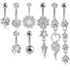Defrsk 8/12 Pcs Belly Bars Button Belly Button Rings Navel Piercing Curved Body Piercing Jewelry for Women Girls