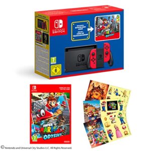Nintendo Switch (Red) + Super Mario Odyssey Download Code + The Super Mario Bros. Movie Stickers