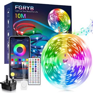 FGRYB Led Strip Light 10m Music Sync RGB Colour Changing Led Lights for Bedroom with Bluetooth App & Remote Control 24V Power Supply Flexible Lighting Strap for Home Rome Kitchen Decoratio