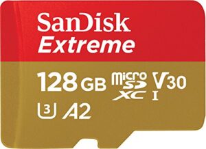 SanDisk 128GB Extreme microSDXC card for Action Cams and Drones + SD adapter + RescuePRO Deluxe
