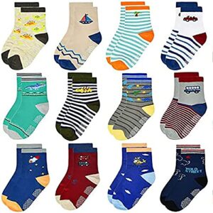 ELUTONG Toddler Baby Grip Socks-Cute Kid's Non Slip Socks-12 Pairs Of Baby’s Socks Suitable for Baby Boys And Girls Aged 1-7 Years