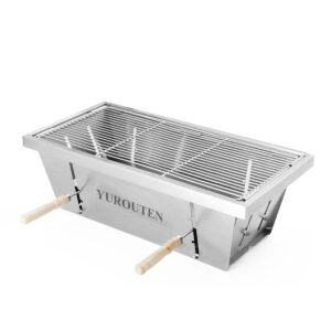 YUROUTEN Folding Barbecue Fire Pit Portable Charcoal Camping BBQ Grill Mini Stainless Steel Log Wood Burner Brazier Backpacking Small Cooking Accessory for 2 to 4 Person Indoor Outdoor Patio Heate