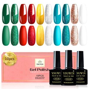 Yueshop 10PCS Gel Nail Polish Set Green Red White Blue Glitter Colors 8ml Soak Off LED/UV Nail Lamp Christmas Varnish Gel Manicure Nails Art Kit - Xmas Nail Art Beauty Gifts