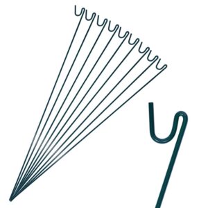 ANSIO Steel Fencing Pins 1.2m Long 8mm Thick Metal Stakes For Temporary Outdoor Garden Decking & Fencing With Shepherds Crook Head (10 Pack - Garden Green)