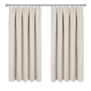 PONY DANCE Pencil Pleat Curtains - Soft Thermal Insulated Blackout Curtain Panels for Home Decoration Room Darkening Drapery for Bedroom
