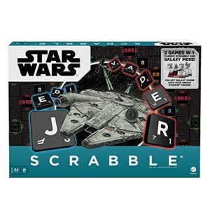 SCRABBLE Mattel Games Scrabble Star Wars Edition Family Board Game with Galaxy Cards & Spacecraft Mover Pieces