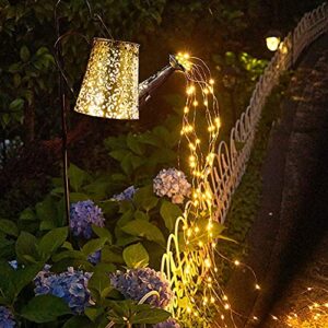 Solar Watering Can Garden Decorations Outdoor Waterproof Shower Lights - Large Retro Metal Lantern Hanging Star Flashing Led Fairy Art Decorative Lamp for Walkway Garden Patio Lawn(with Bracket)            [Energy Class A++]