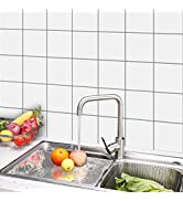 WoStick 3D Peel and Stick Wall Tiles, White Square Self Adhesive Wall Tiles Kitchen Backsplash, P...