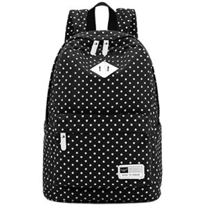 S-ZONE Lightweight Casual Daypack Canvas Polka Dot Backpack 14 Inch Laptop PC School Bag for Teenage Girls