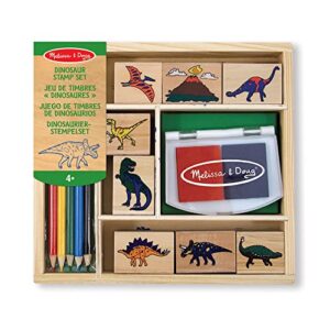 Melissa & Doug Dinosaur Stamp Set with Colouring Pencils for Children | Arts and Crafts for Kids Age 4+ | Wooden Stamps for Kids | Dinosaur Toys for Boys Gifts | Kids Art Set Gift for 4 Year Old Boy