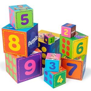 CoComelon Stacking Block Puzzle For Toddlers 18 Months+ - Puzzle Game Includes 10 x Stacking Blocks Picture and Number Blocks for Childre