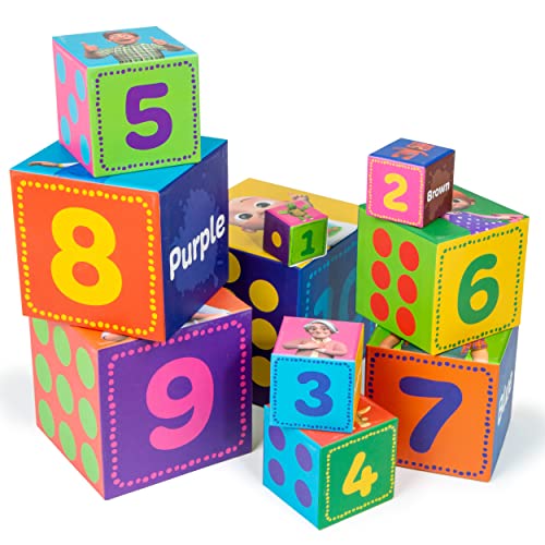 CoComelon Stacking Block Puzzle For Toddlers 18 Months+ - Puzzle Game Includes 10 x Stacking Blocks Picture and Number Blocks for Childre