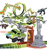 Dinosaur Toys for Boys Race Track,147 PCS Flexible Dinosaur Track For Kids,Includes 10 PCS Dinosa...