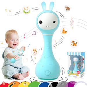 alilo Smarty Baby Toys 0-12 Months Baby Rattle for Music Bedtime Stories Sleep Soother Rechargeable Light Up Toys Soft Ears Baby Teething Toys for 0-2 Years Newborn Infants Gifts for Girls Boys