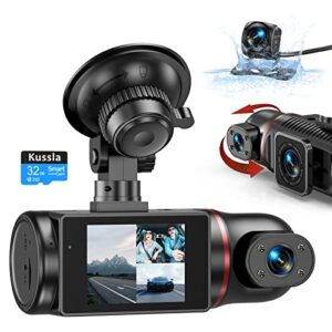 Kussla Dash Cam Front and Rear Inside 3 Channel Dashcam for Cars 1080P