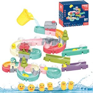 LISSUDA 62Pcs Bath Toys for 3 Year Olds Toddler Bath Track Game Shower Toys Duck Slide Bath Toy with Suction Cups Water Slide Bath Watermill Toy Baby Bathtub Toys for Kids 3 4 5 Year Olds Boys Girls