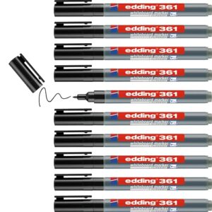 edding 361 whiteboard marker - black - 10 whiteboard pens - round tip 1 mm - whiteboard pen dry wipe - for whiteboards