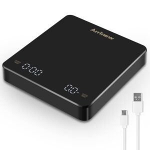 Arrinew Coffee Scale with Timer，High Precision Gram Digital Espresso Scale for Pour Over and Drip， Rechargeable Electric Coffee Scales with Charging Cable