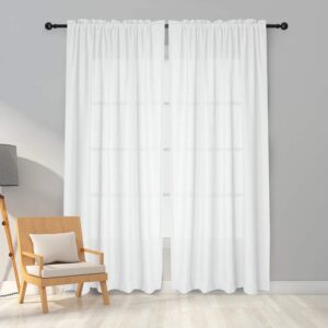 Melodieux 2 Panel Faux Linen Voile Net Curtains Semi Sheer Rod Pocket Drapes for Bedroom