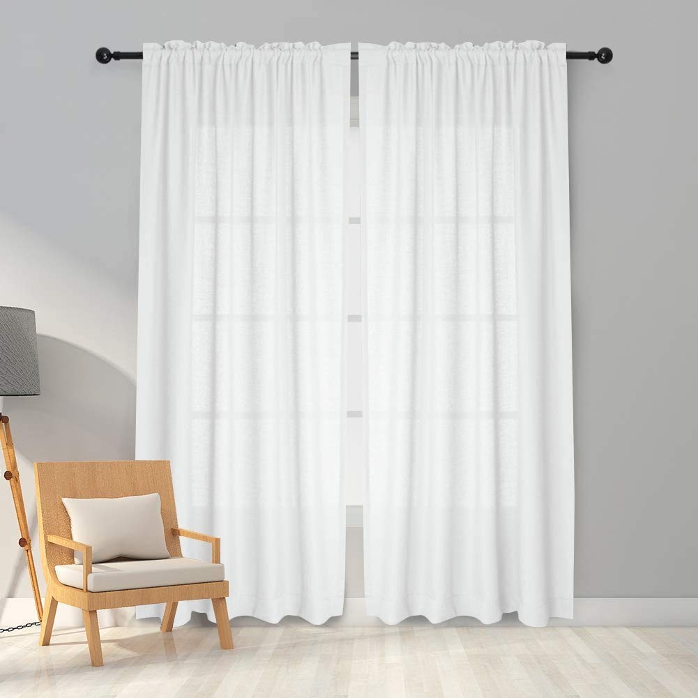 Melodieux 2 Panel Faux Linen Voile Net Curtains Semi Sheer Rod Pocket Drapes for Bedroom