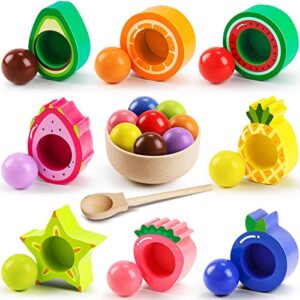 Montessori Toys for 2 Year Olds | Ball in Cup Game Colour Sorting Toys for Toddlers | Wooden Sorting Fruits Games | Wooden Play Food Sets Fine Motor Skills Kitchen Toys for 2 3 4 Year Old Boys Girls